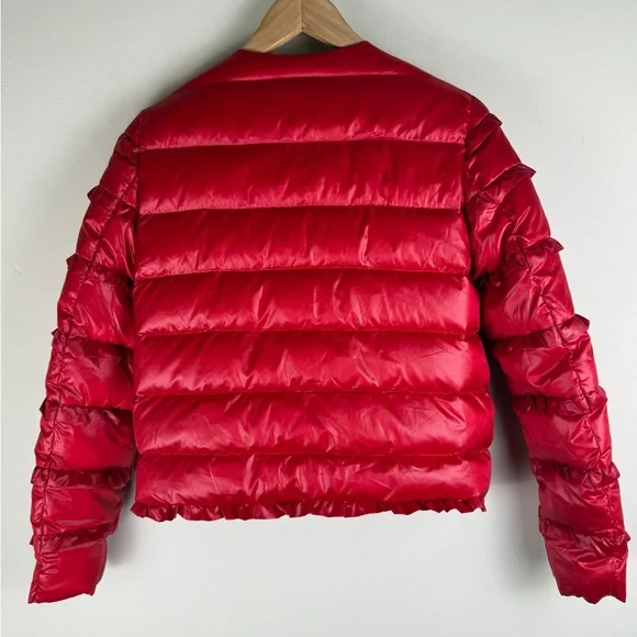 Michael Kors Red Ruffle Down Jacket EUC Size Small Pockets Holiday Christmas - Picture 2 of 16